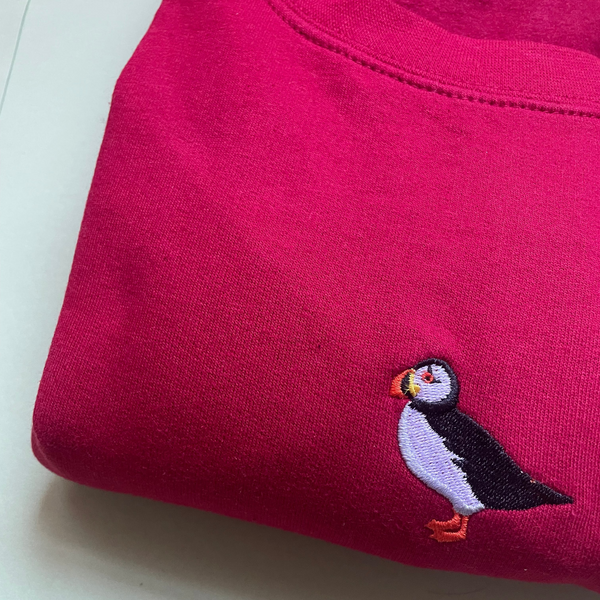 Puffin Hoodie embroidered puffins hoodie. Embroidered by Wonderful World.