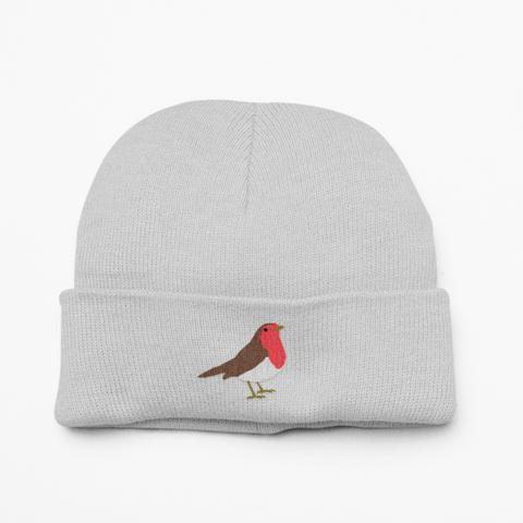 Robin Embroidered Beanie Hat, Embroidered Robin, British Bird, Wonderful World