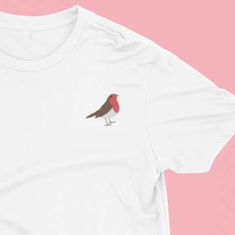 Robin Embroidered Tshirt, Red Robin, British Bird, Robin Embroidered Tshirt, Wonderful World