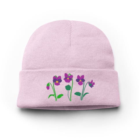 Violet Flower beanie, Purple violet flowers beanie hat