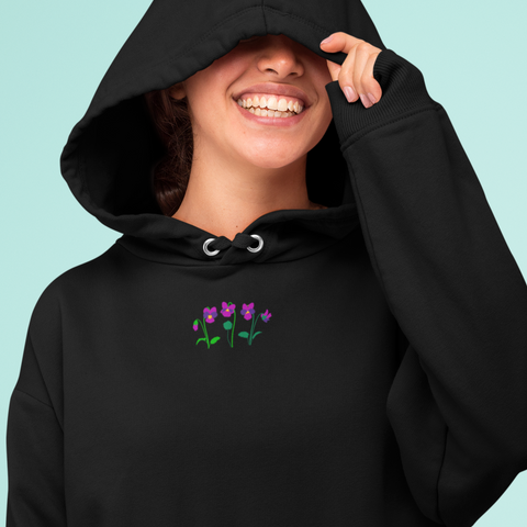 Violet flowers embroidered hoodie