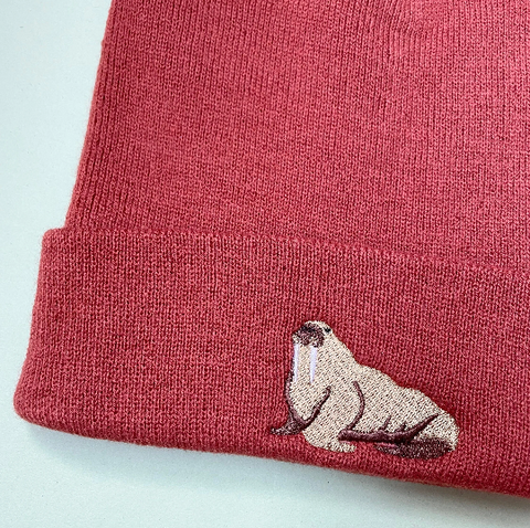 Walrus embroidered beanie hat