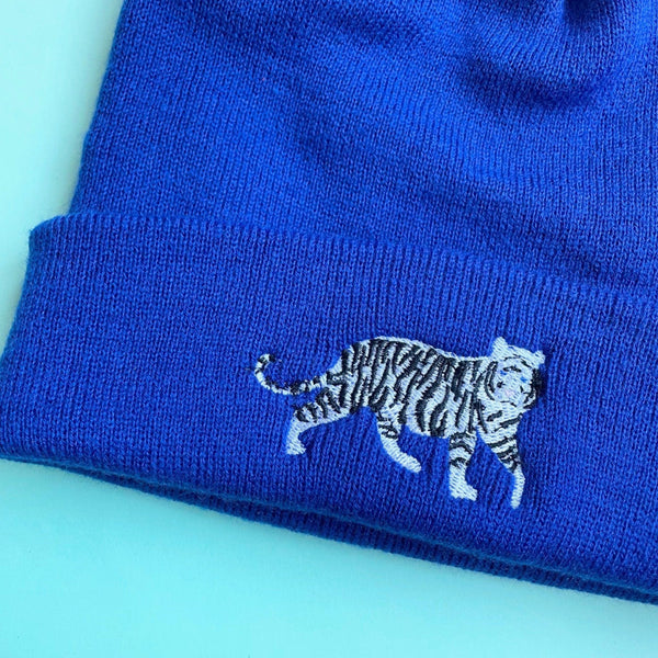 White Tiger Beanie Hat Embroidered by Wonderful World