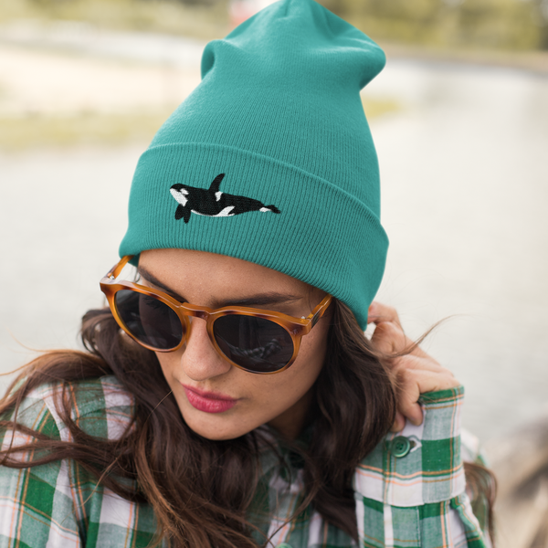 Embroidered Orca Beanie Hat